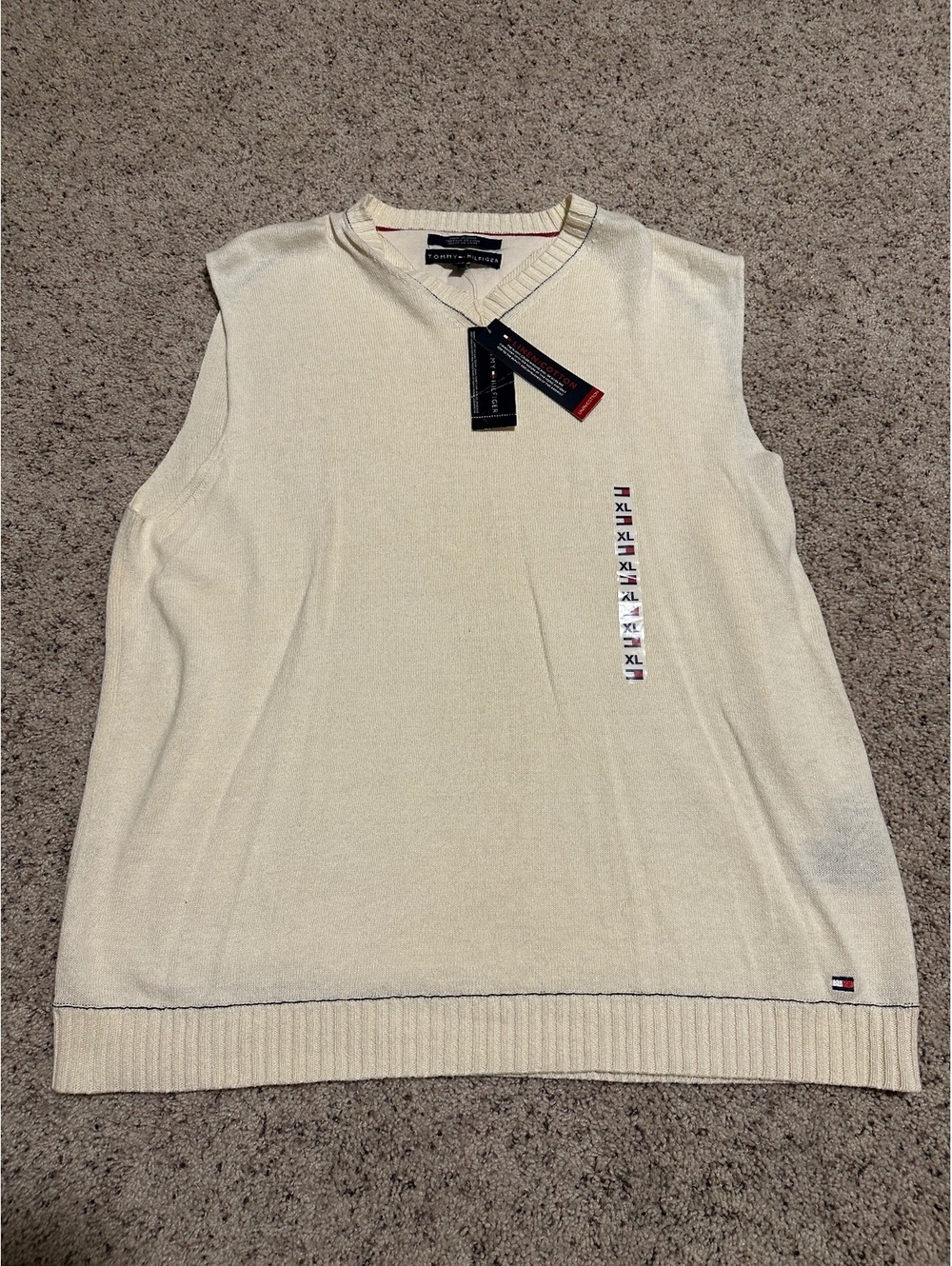 Tommy Hilfiger XL Cream Linen Cotton Sleeveless Sweater Vest